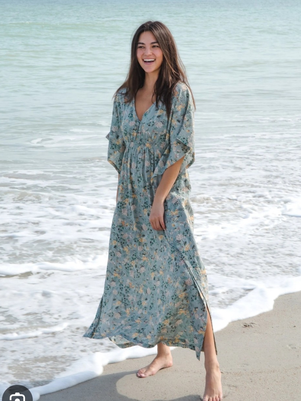 NATURAL LIFE Seafoam Green Floral Kaftan Maxi Dress